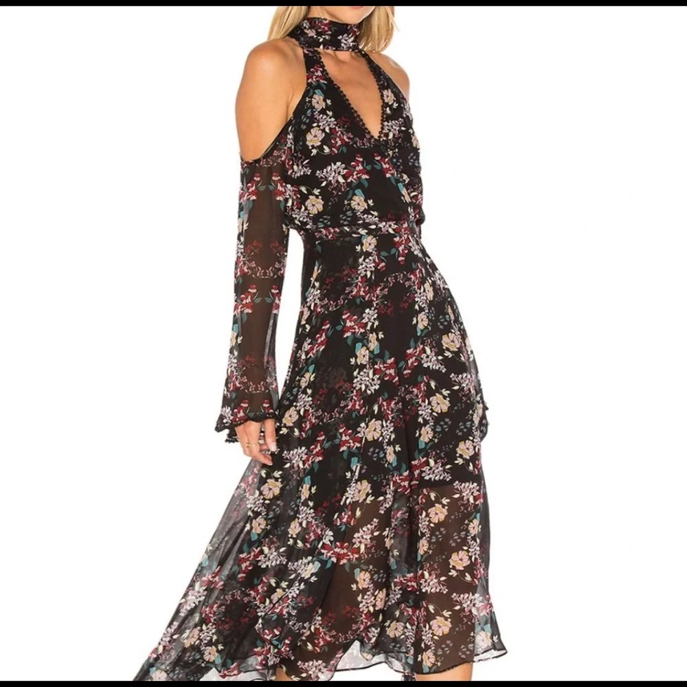 NICHOLAS Floral Chain Neck Wrap Silk Dress - Picture 2 of 15
